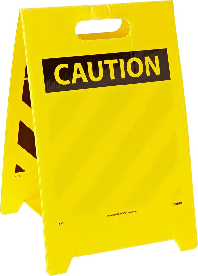 NMC FS15 Double Sided Floor Sign, Legend "CAUTION" with Hazard Stripe, 12" Length x 20" Height, Coroplast, Yellow/Black - Image 2